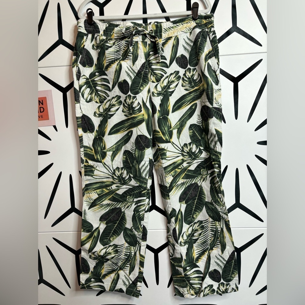 Per Se Palm Print Linen Blend Wide Leg Pants – Size XL